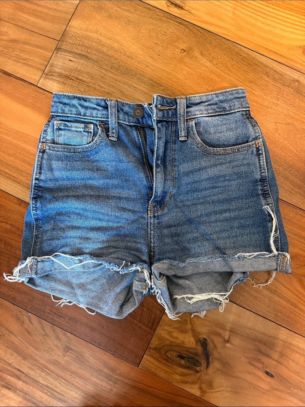 Hollister Distressed High-Rise Denim Shorts - Medium Blue
